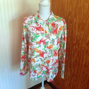 ICIKULS Bright Floral Design Textured Athletic Long Sleeve Shirt Mesh 1/4 Zip